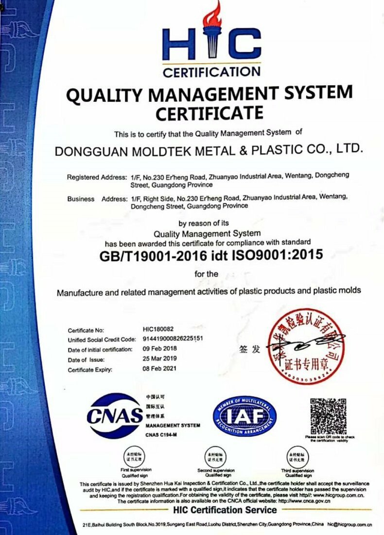 MOLDTEK, ISO 9001:2015